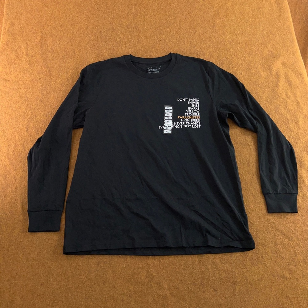 Coldplay Mens XL Black Parachutes Tracklist Graphic Long Sleeve T-Shirt new